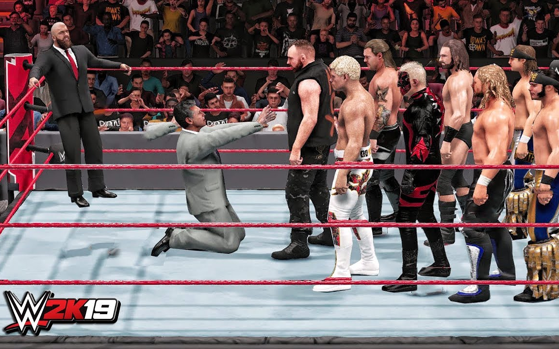 [图]【游戏】WWE 2K19：两年前精英小队进攻RAW不成 粉丝制作AEW众星接管RAW节目逼迫老麦下跪