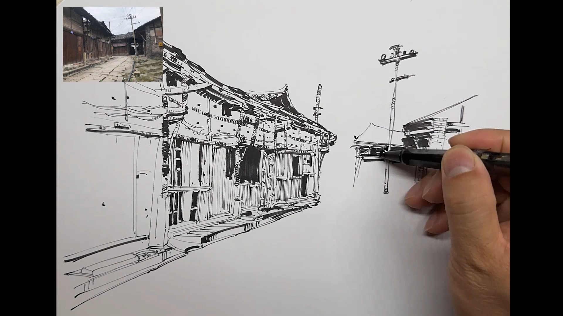 钢笔速写 第50天 龙华古镇