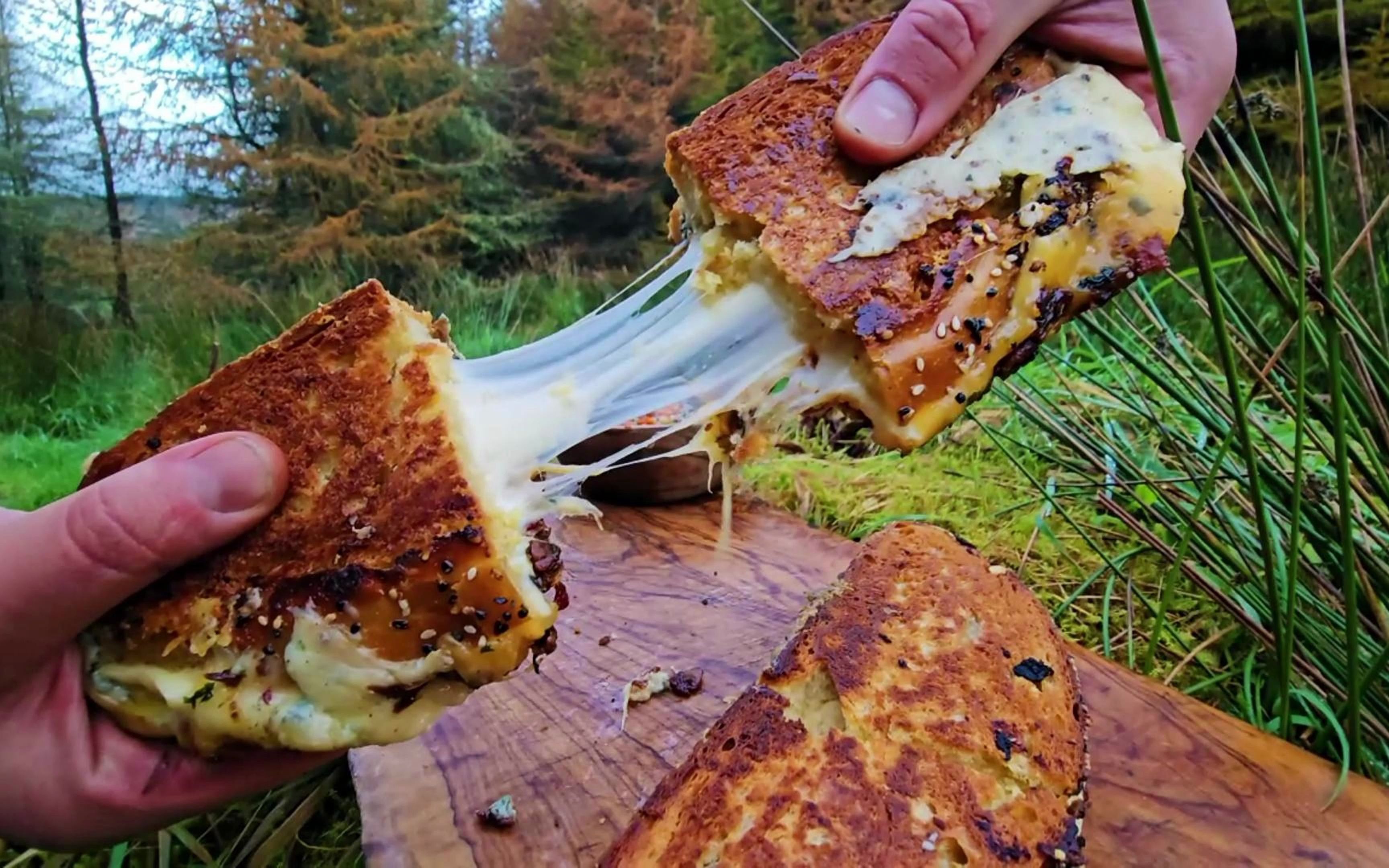 野外烹饪:终极烤奶酪三明治,asmr户外烹饪