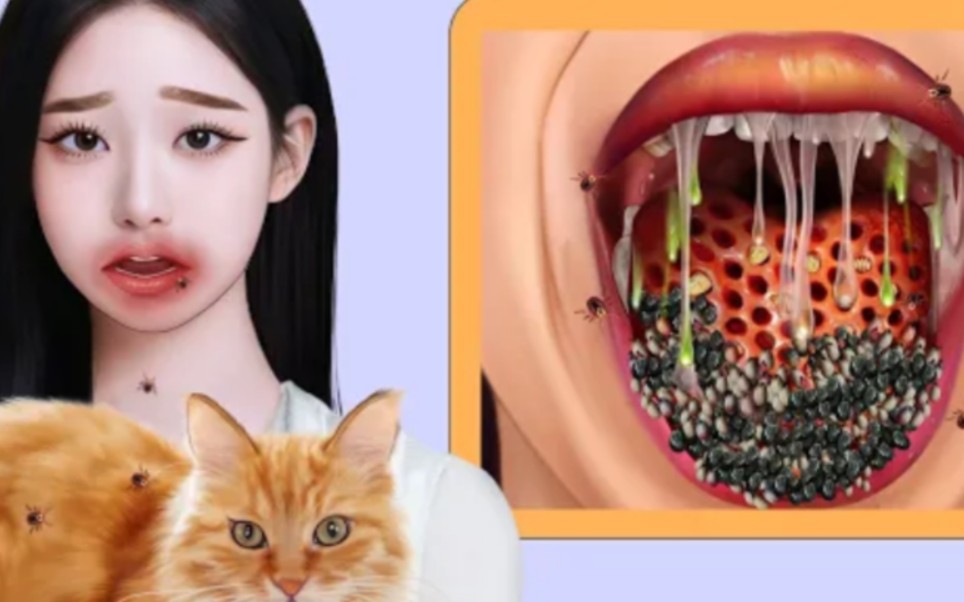 asmr 解压动画 去除狗蜱&感染蛆虫的口腔