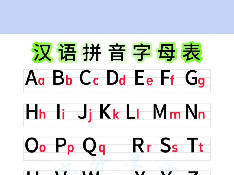 小学语文 汉语拼音 26个拼音字母大小写书写笔顺