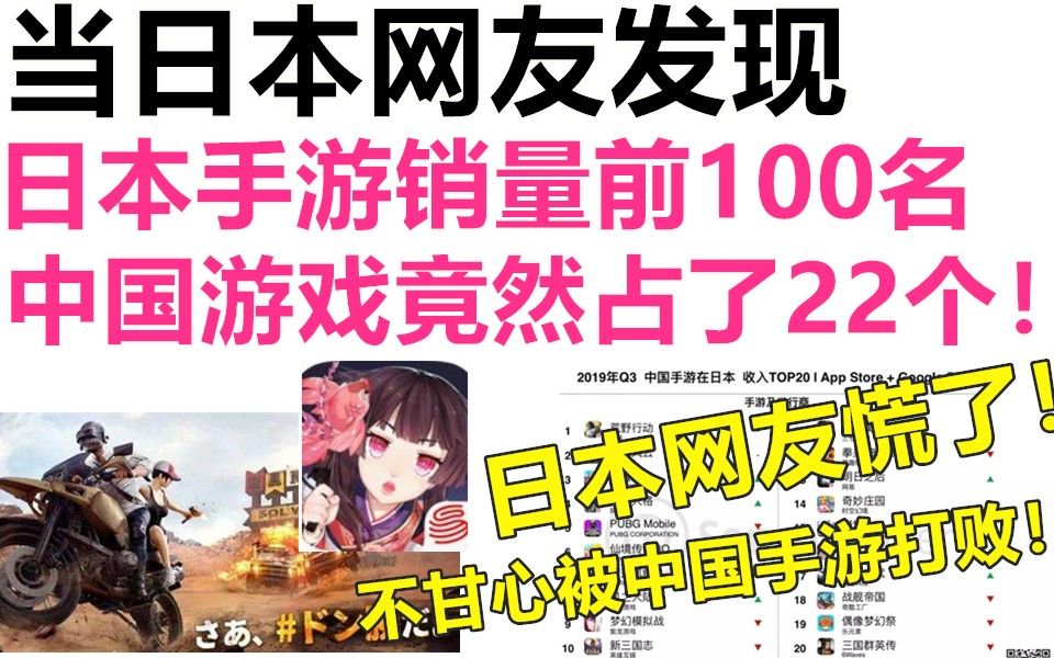 当日本网友发现,日本手游销量前100名,中国手游竟然占了22个!日本网友慌了,很不甘心!哔哩哔哩bilibili