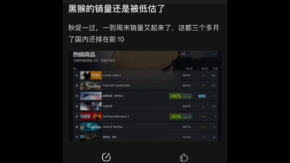 黑神话悟空喜报:黑猴的销量还是被低估了,这都三个多月了在国内还排在前十!黑神话悟空游戏杂谈