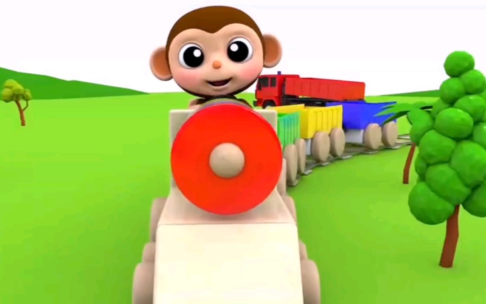 英语启蒙动画 小猴子开颜色火车装彩球 认识颜色