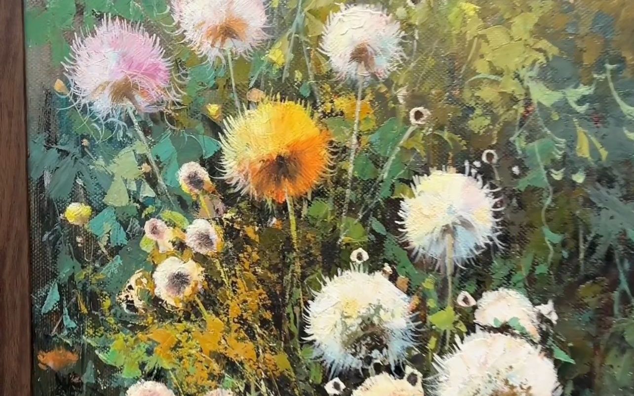 原创蒲公英油画艺术绘画