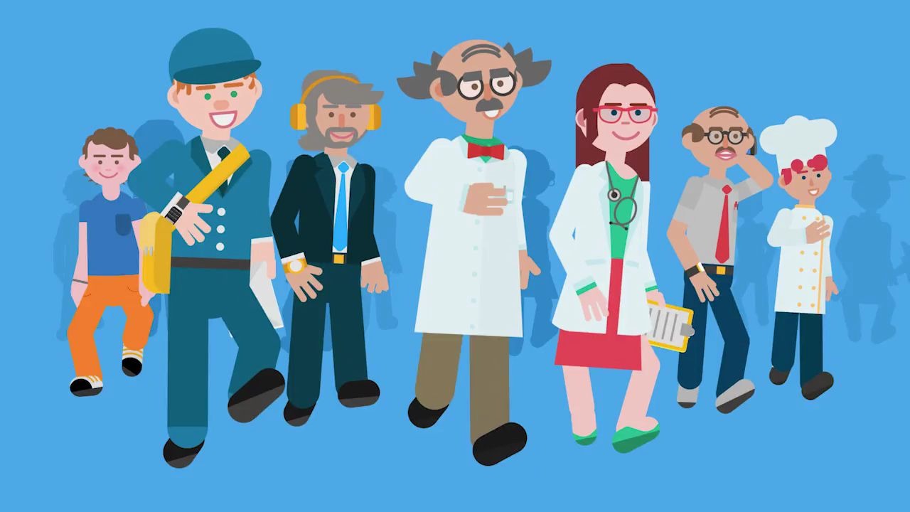 ae模板教程-二维卡通多职业人物角色动作绑定场景动画包 design and