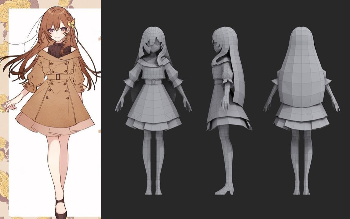 3d角色建模〗二次元少女3dmax传统手绘低模制作教程!