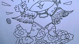 新年主题画，天使小虎