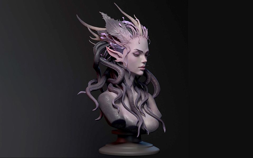 【zbrush手办雕刻】海妖角色模型雕刻讲解,0基础也能学会的手办案例