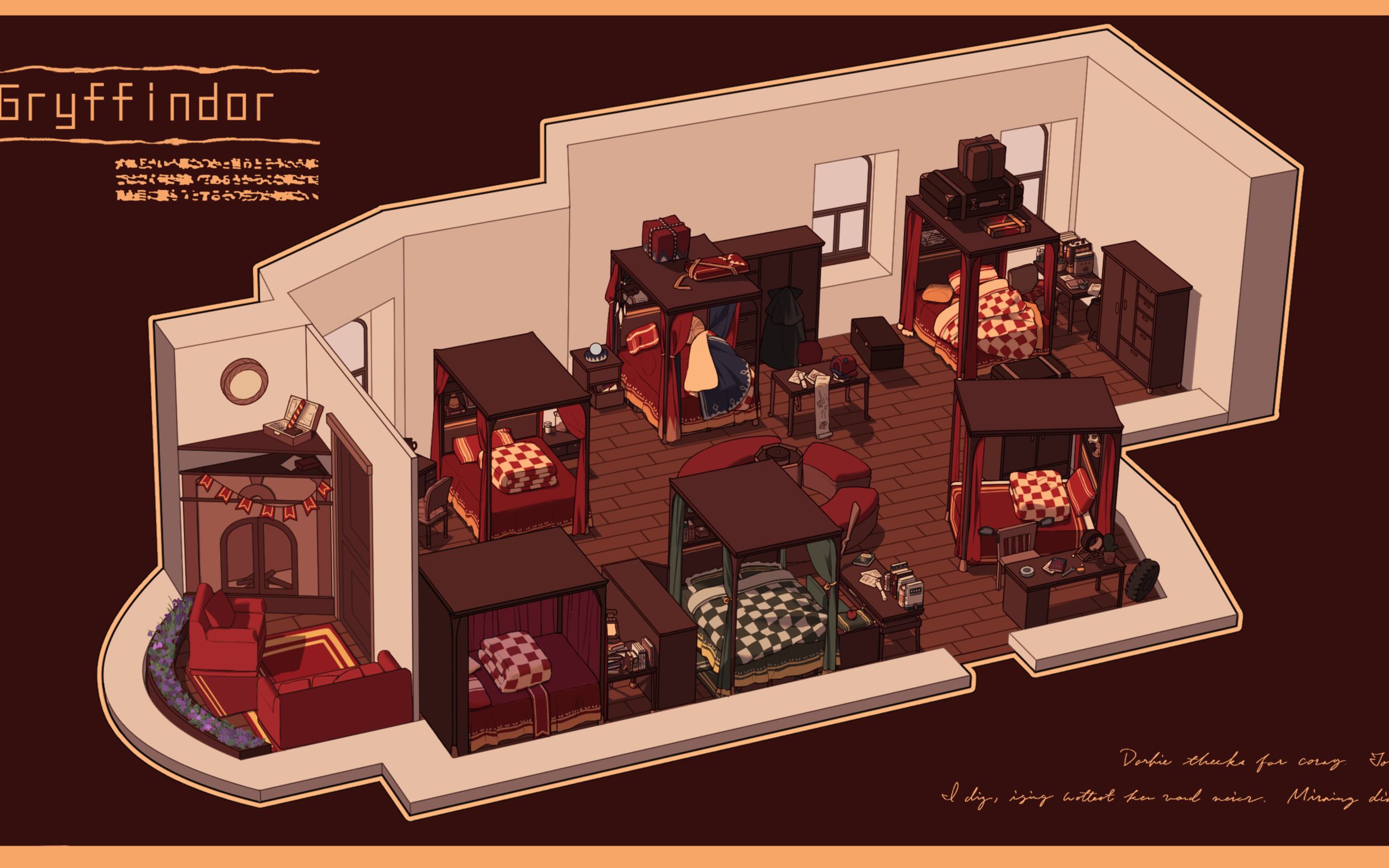 【az】【绘画过程】请看!格兰芬多6人间宿舍!