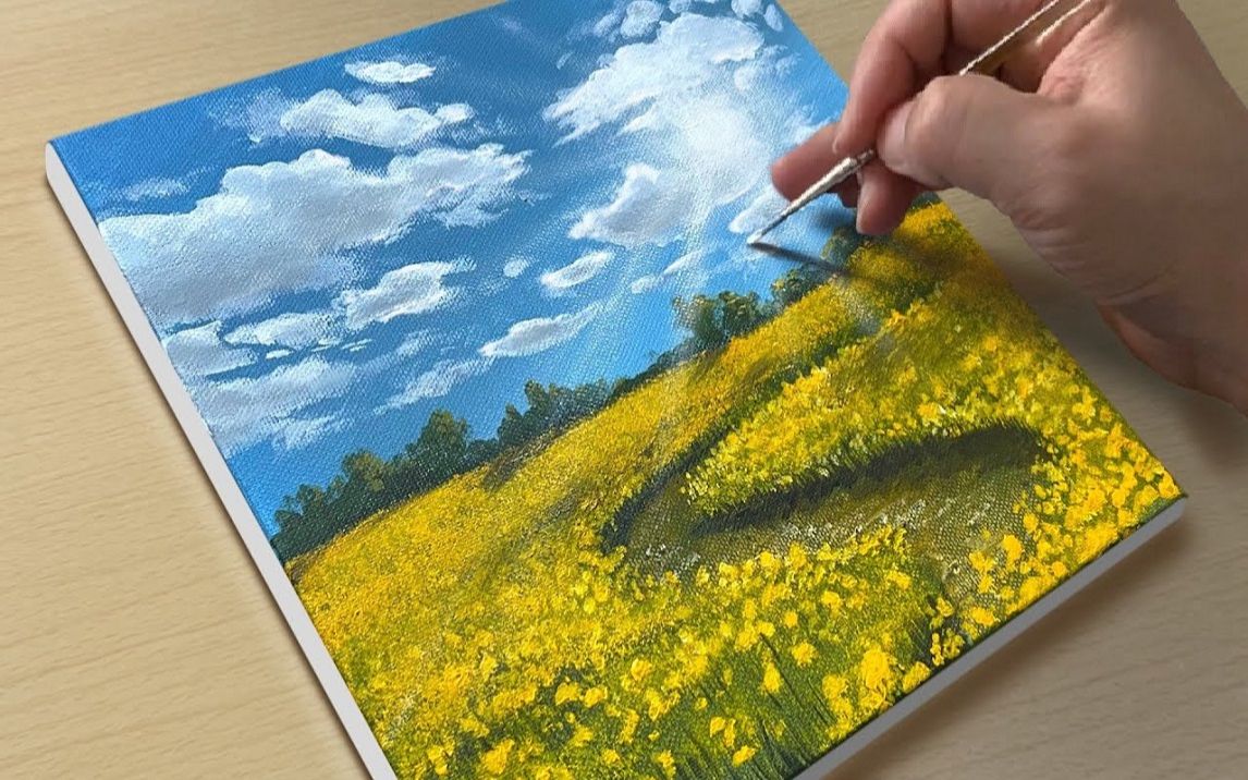 【丙烯画】【绘画教程】【中字】黄色的花海Yellow Flower Field Painting Acrylic Painting哔哩哔哩bilibili