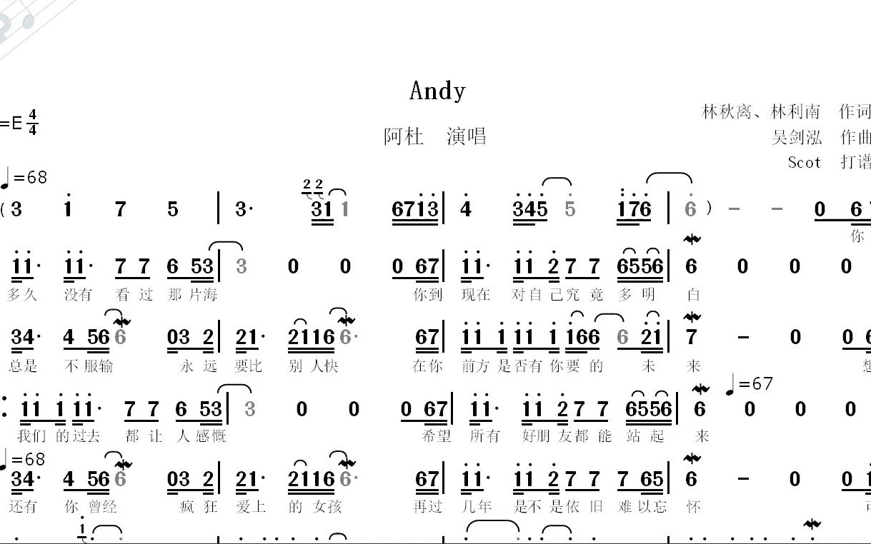 [图]【经典歌曲】Andy--阿杜演唱--动态简谱