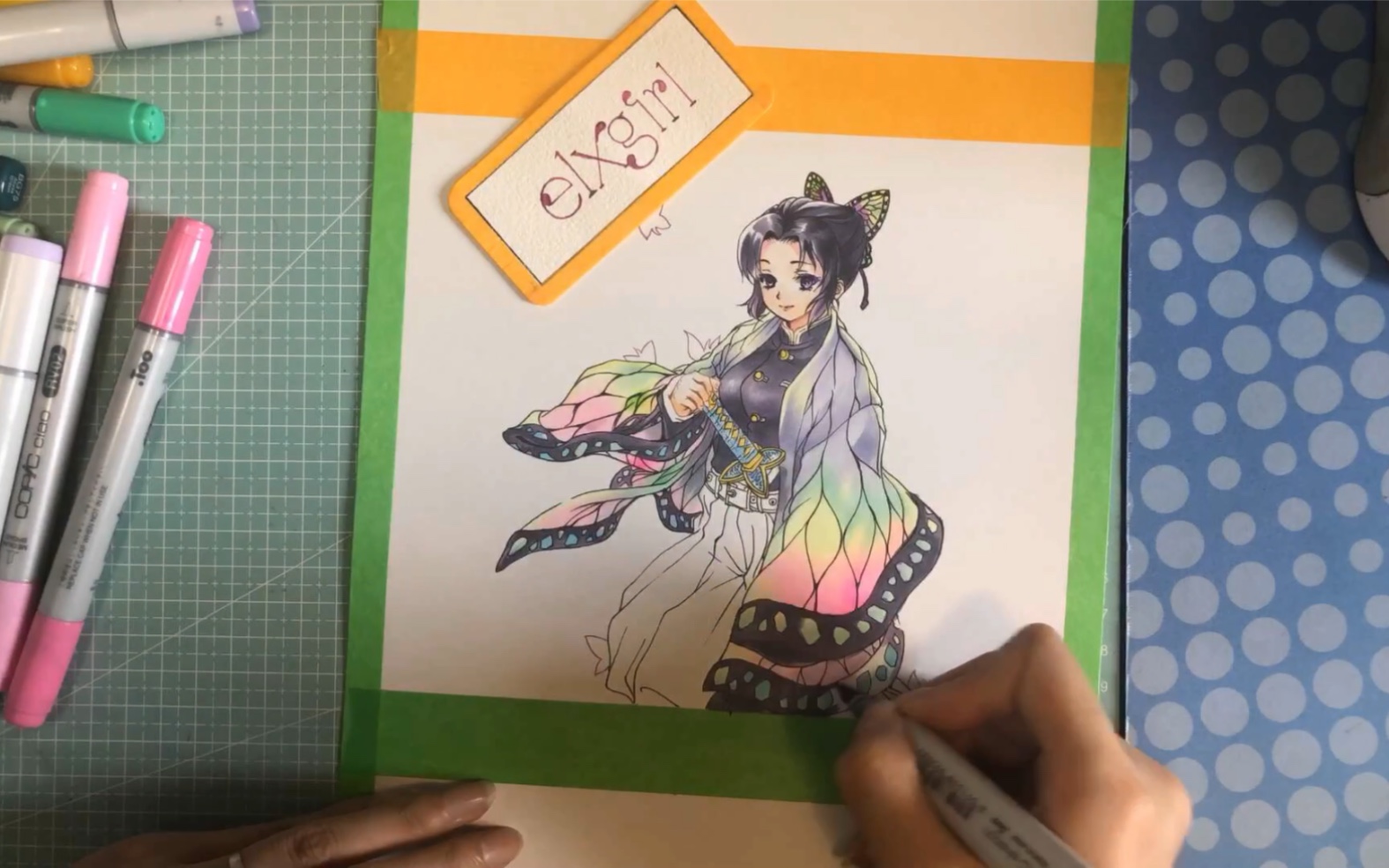 马克笔手绘鬼灭之刃—蝴蝶忍 (小图废眼系列)