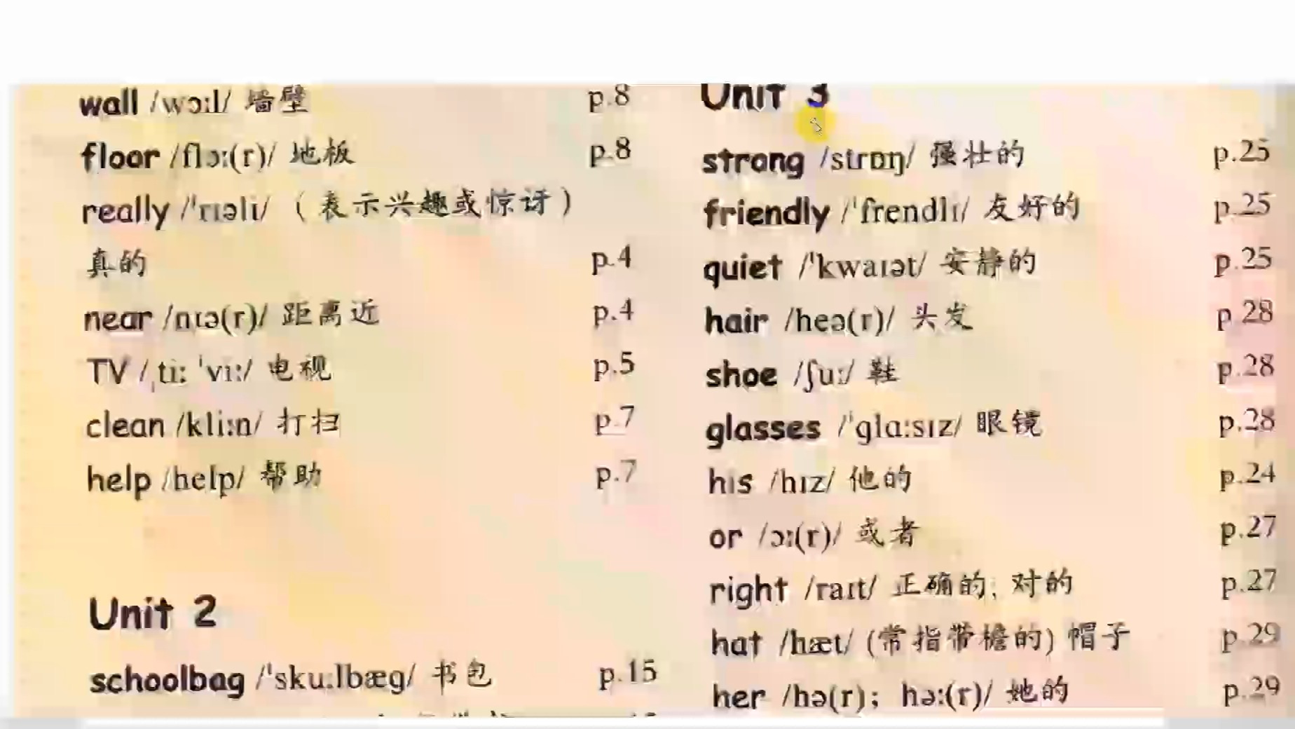 人教版pep小学英语4年级上单词单元 (3)