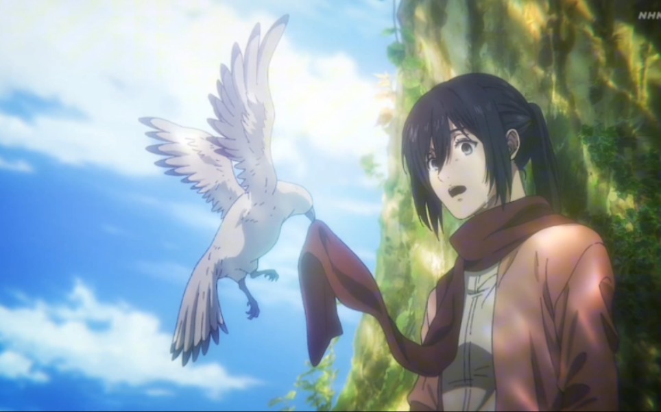 三笠:艾伦 谢谢你 为我围上围巾