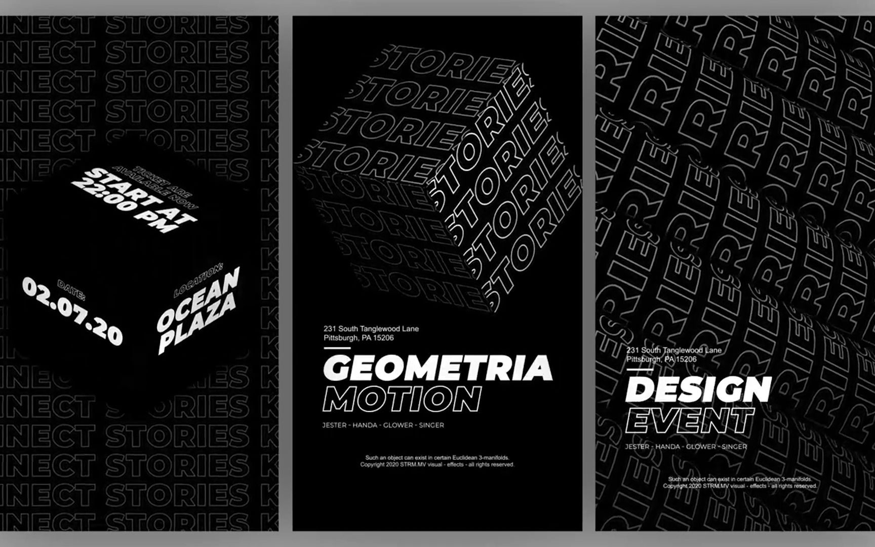 6個垂直純字體創新構圖立方體球體旋轉優質排版ae模板 geometria