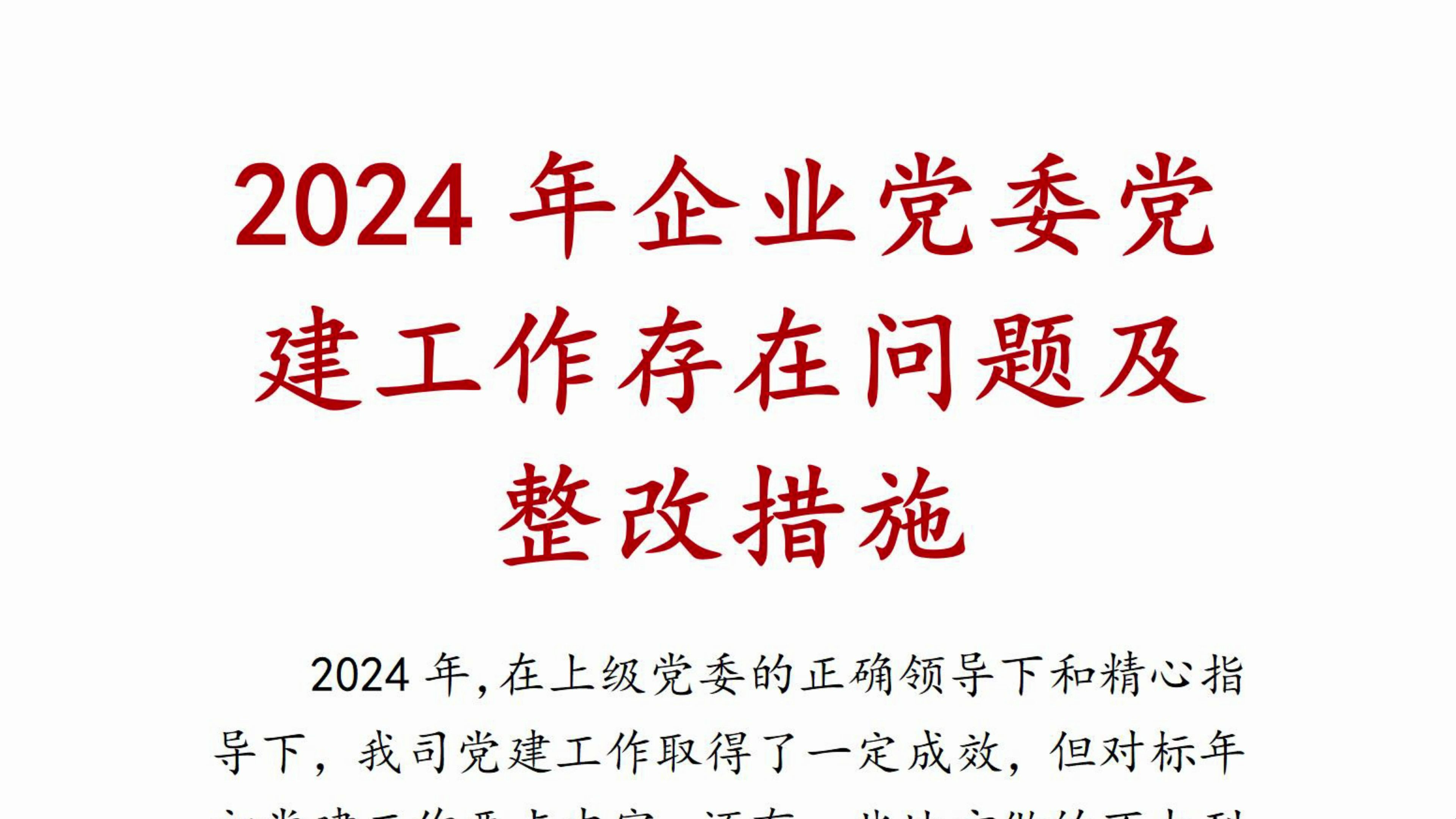 2024年企业党委党建工作存在问题及整改措施哔哩哔哩bilibili