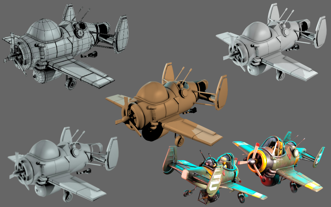 【3dmax次世代】q版游戏动漫飞机模型制作教学——模型布线 uv