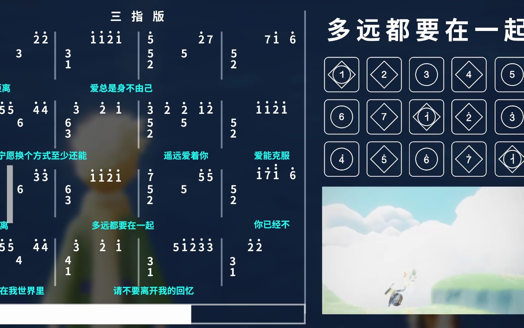 【光遇琴谱 多远都要在一起】三指完整版