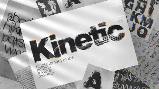 潮流创意抽象故障扭曲置换海报字体特效PS设计素材 Kinetic – Displacement Maps