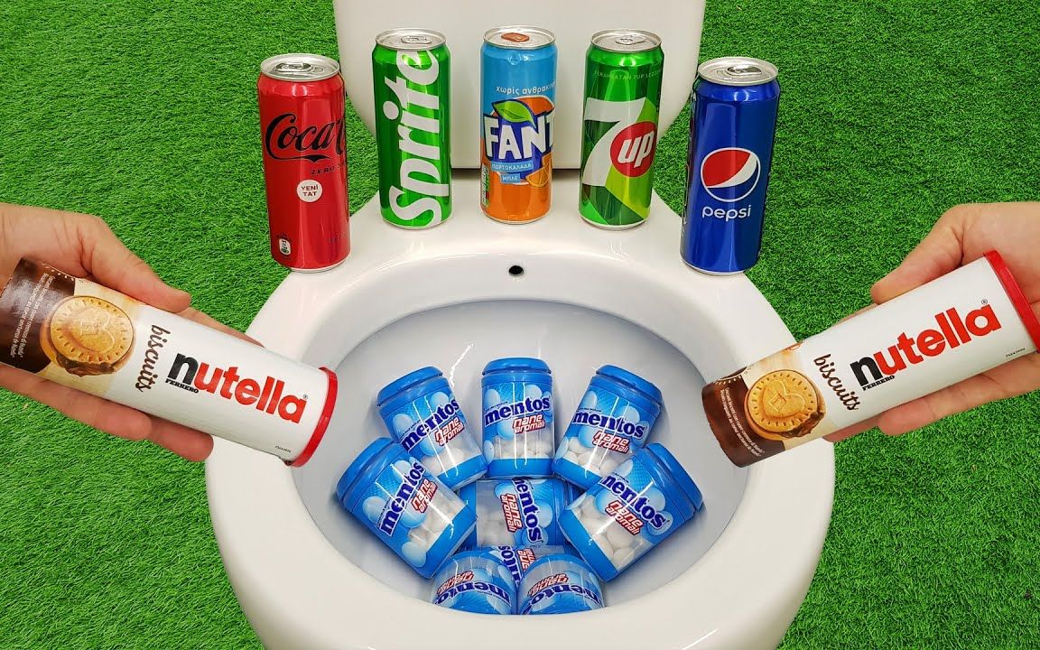 从厕所喷出的巧克力酱,大可口可乐,芬达七喜雪碧百事vs曼妥思