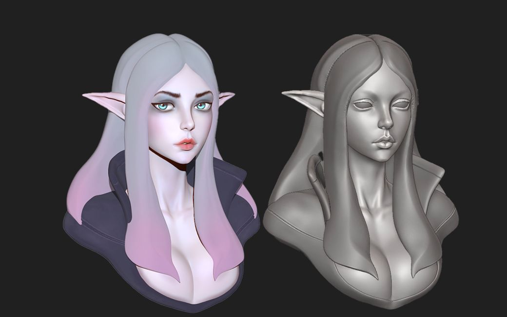 zbrush人物雕刻:好看的精灵女性人物角色建模教程!
