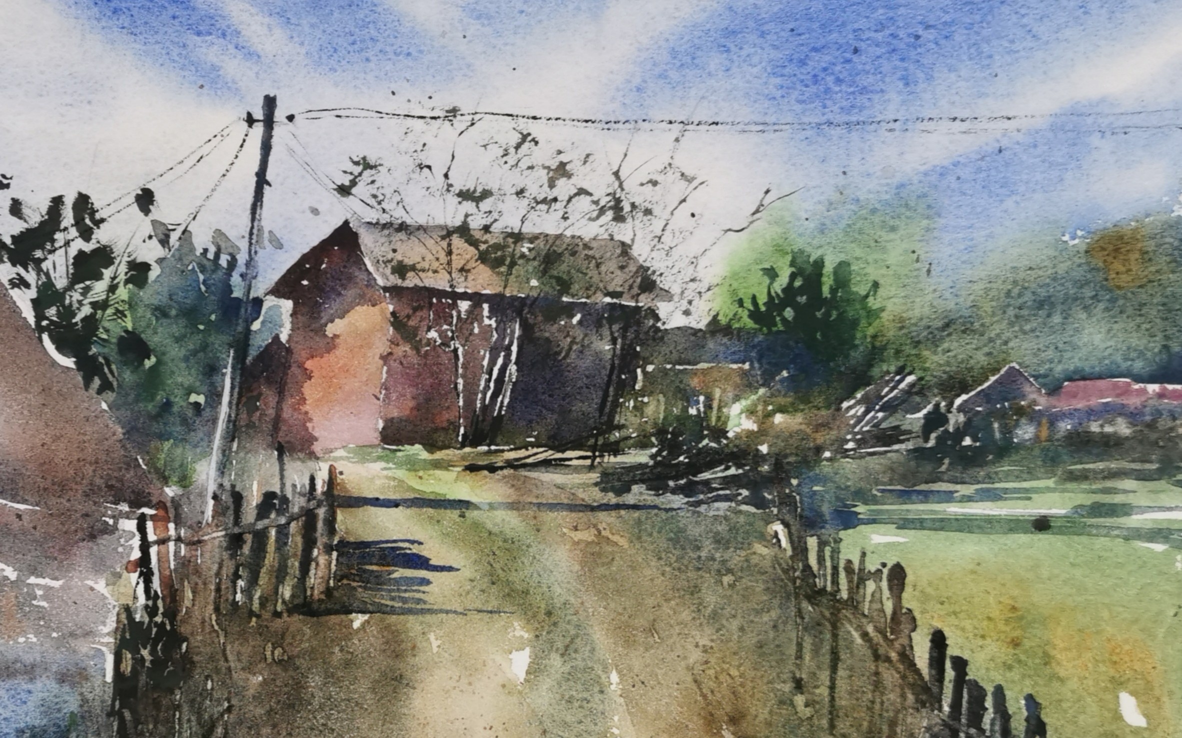 【水彩过程】水彩风景 乡村风光 一个翻车的水彩过程