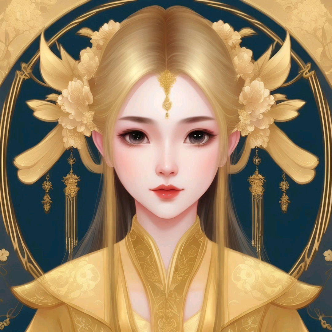 小可乐山创作的ai绘画:彩虹机械少女 金发古风少女.