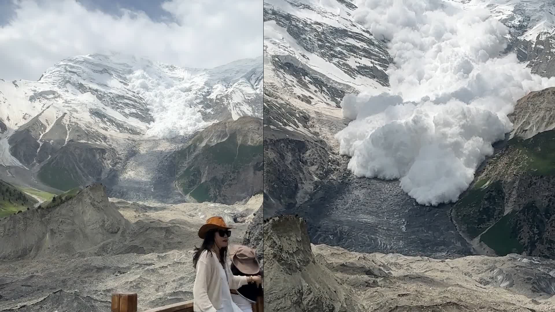 游客新疆旅游偶遇雪崩,目睹全程惊声尖叫,距离较远未被波及哔哩哔哩bilibili