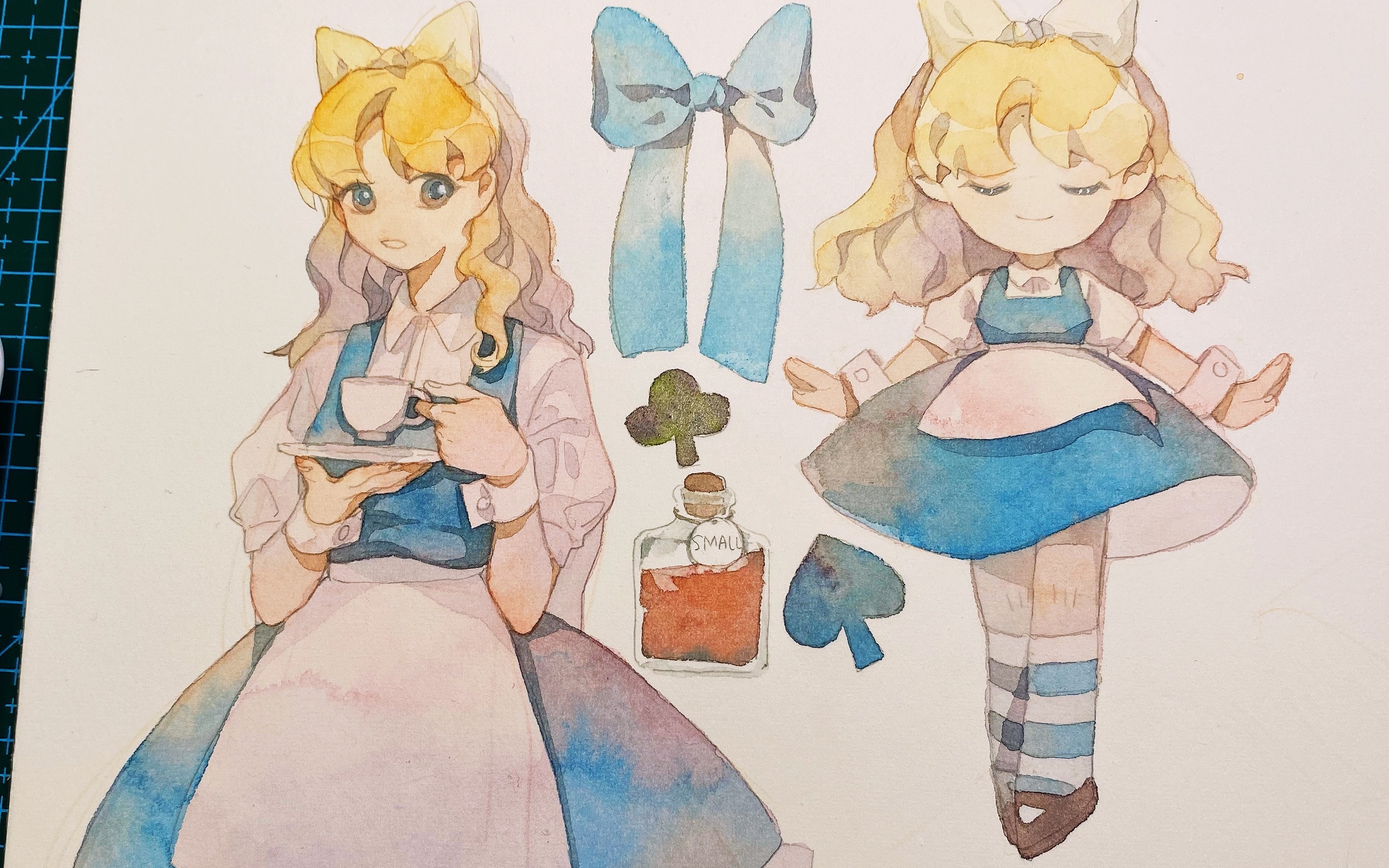 活动作品水彩过程某爱丽丝博主终于画了爱丽丝