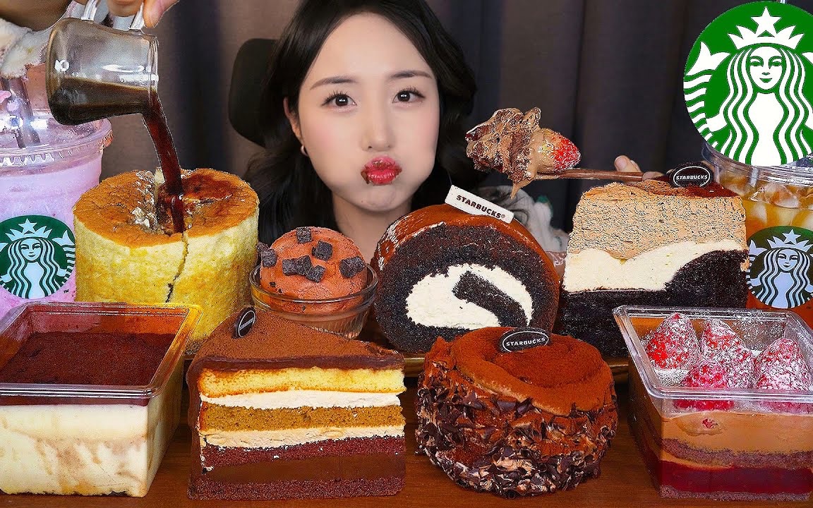 【cosy】吃播 星巴克甜品局 巧克力蛋糕&草莓提拉米苏&芝士蛋糕&