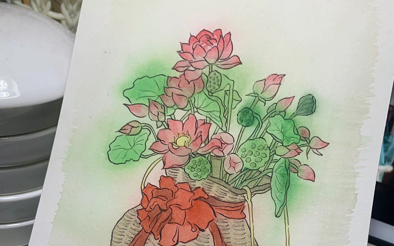 临摹|江南百景图荷花筐