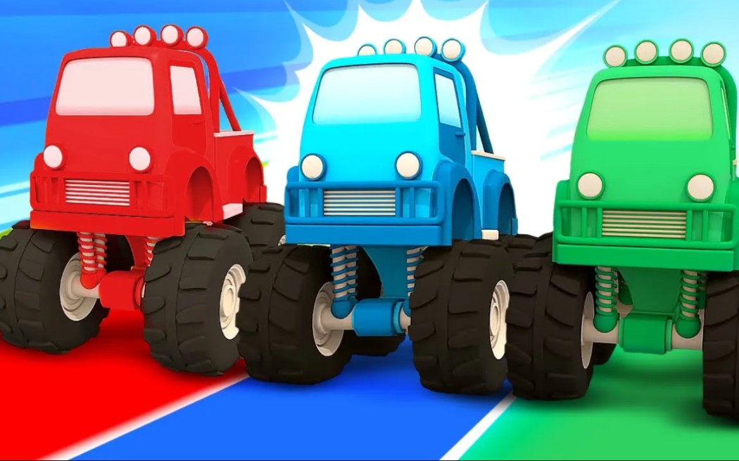 Monster Trucks with BIG WHEELS!  宝宝英语动画  卡车  工程车 Helper Cars  leo the truck哔哩哔哩bilibili