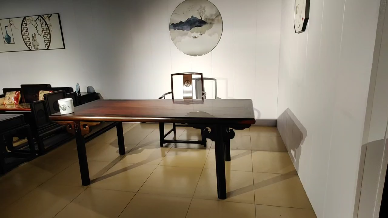 老挝大红酸枝画案;红木画案;明式画案;霸王枨画案