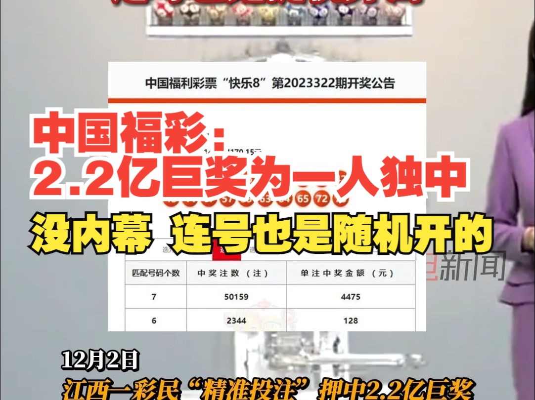 中国福彩客服:2.2亿巨奖为一个人独中 ,没内幕,中奖都是随机产生的,连号也是随机开出来的.哔哩哔哩bilibili