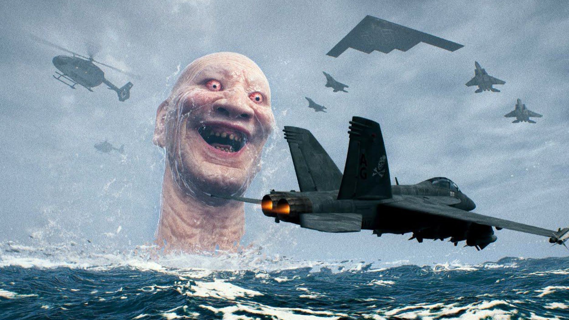 深海出现无数人面怪物,百米脖颈瞬发攻击,b2轰炸机被一口吞掉