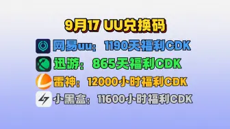 Скачать видео: 9月17号UU加速器免费1190天兑换码！雷神12000小时兑换码！迅游865天！奇游/NN等兑换口令！周卡/月卡/天卡 兑换码！人手一份！先到先得！