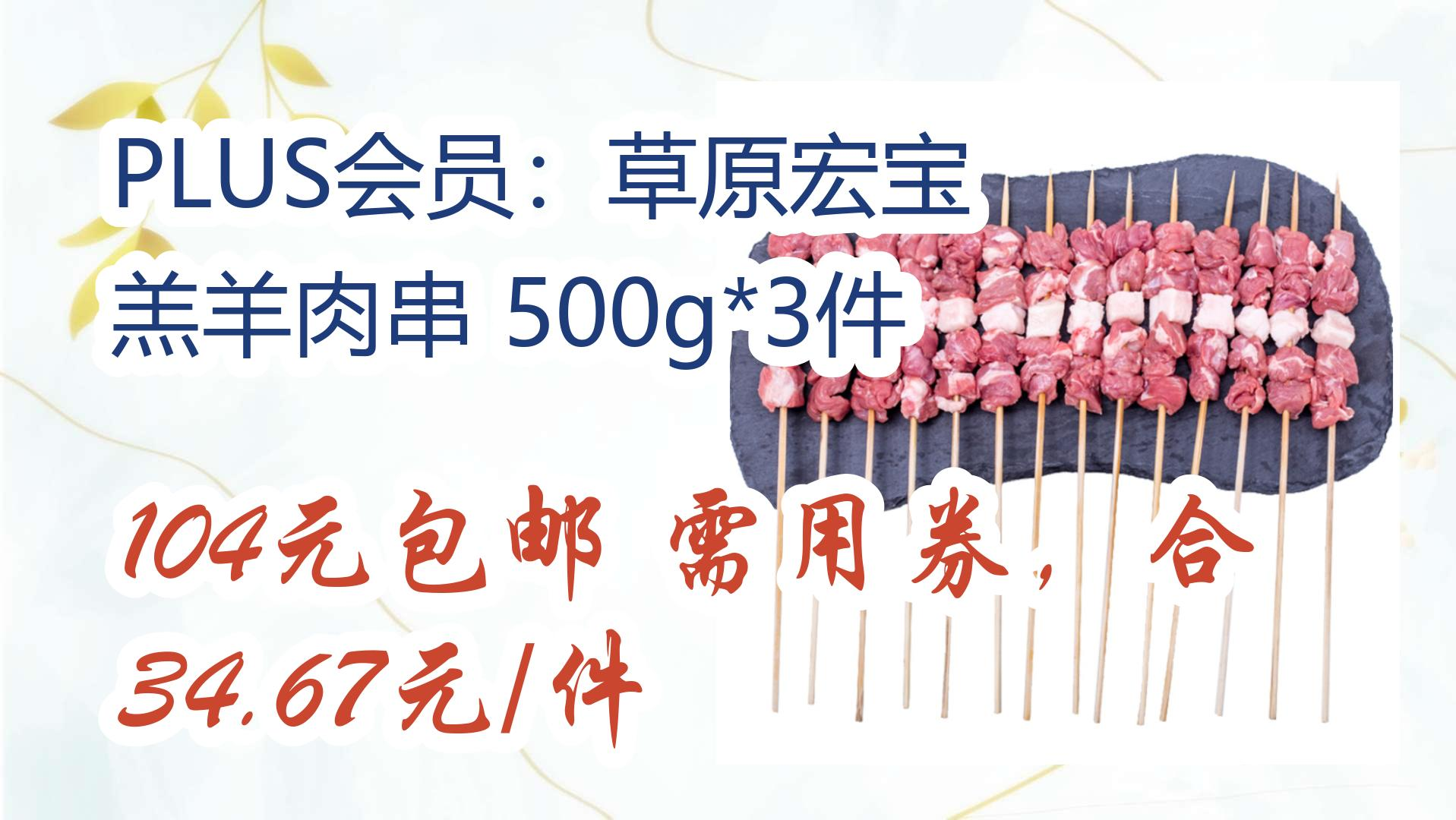 【每日优惠】PLUS会员:草原宏宝 羔羊肉串 500g*3件 104元包邮需用券,合34.67元/件 104元包邮需用券,合34.67元/件哔哩哔哩bilibili