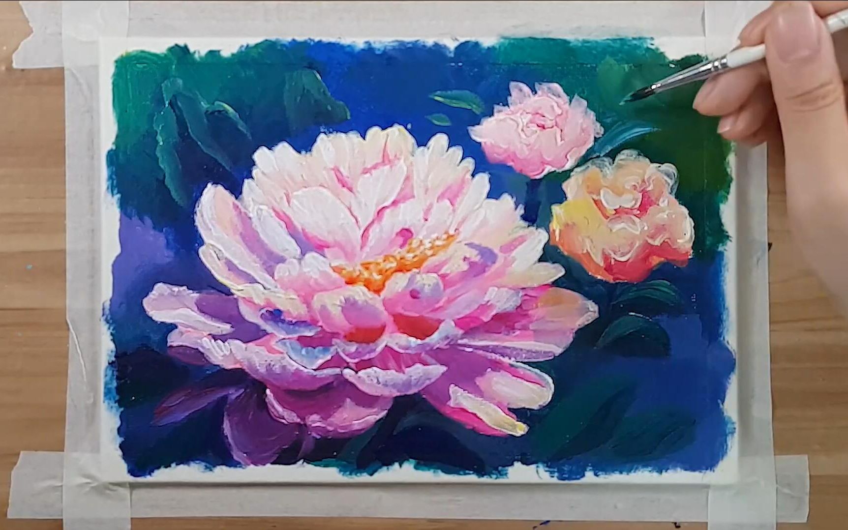 【丙烯画】【绘画教程】粉色的芍药Painting A grove of pink Peony Acrylic painting哔哩哔哩bilibili