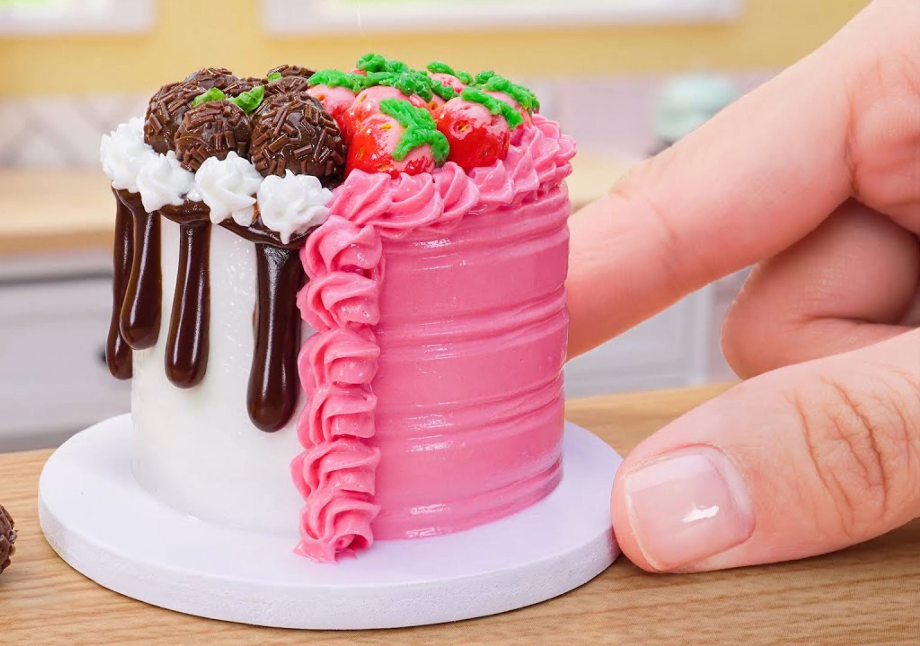 治愈解压迷你厨房:草莓巧克力球甜品蛋糕