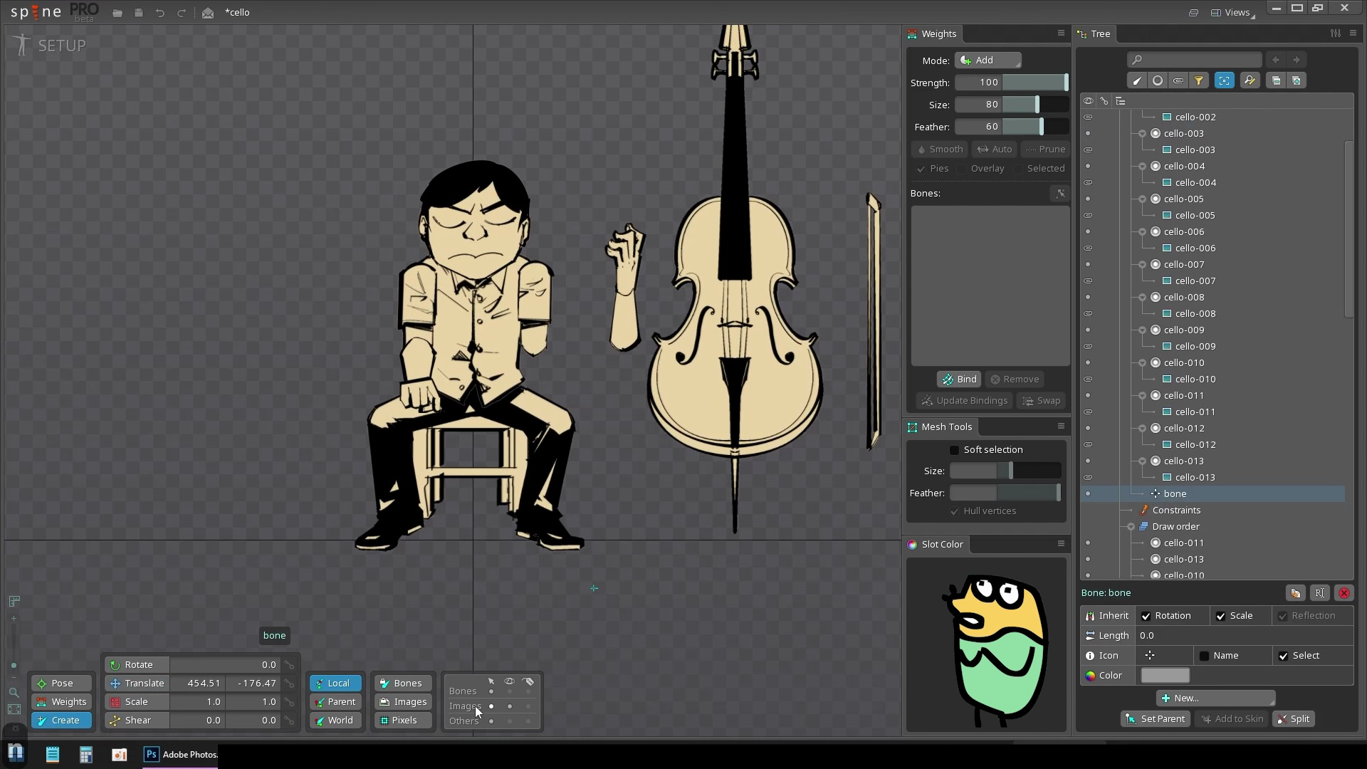 spine 2d animation cello ik bind 大提琴动画