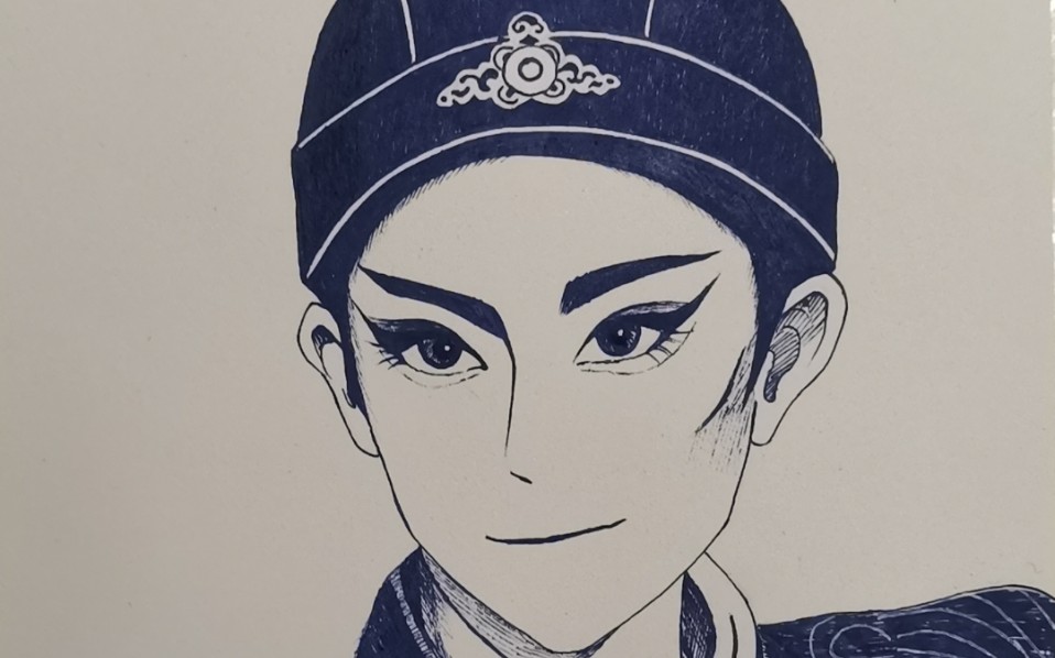 陈丽君手绘漫画~~挑战用一支蓝笔画陈丽君