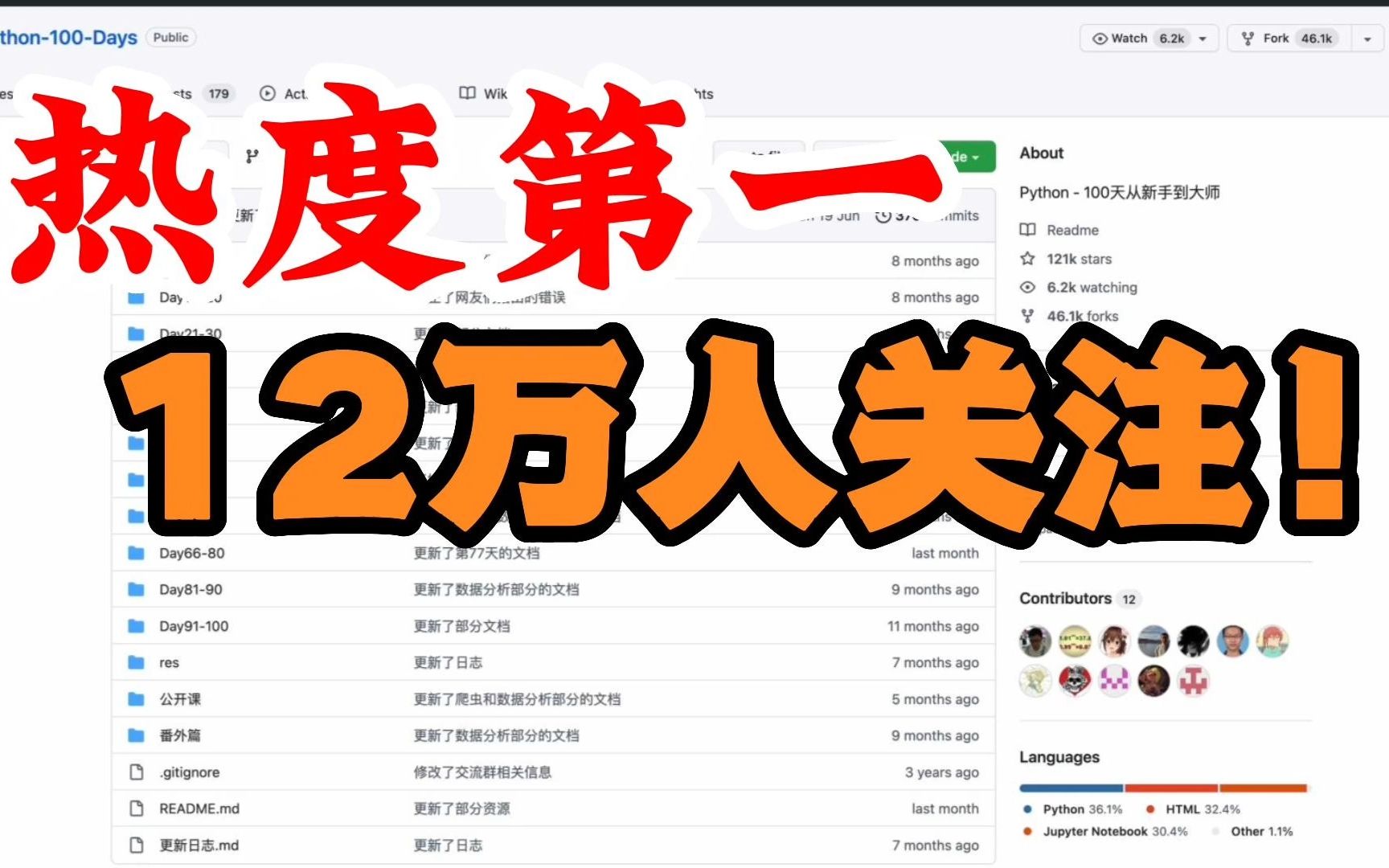 [图]Github排名第一的Python自学项目，12万人关注！