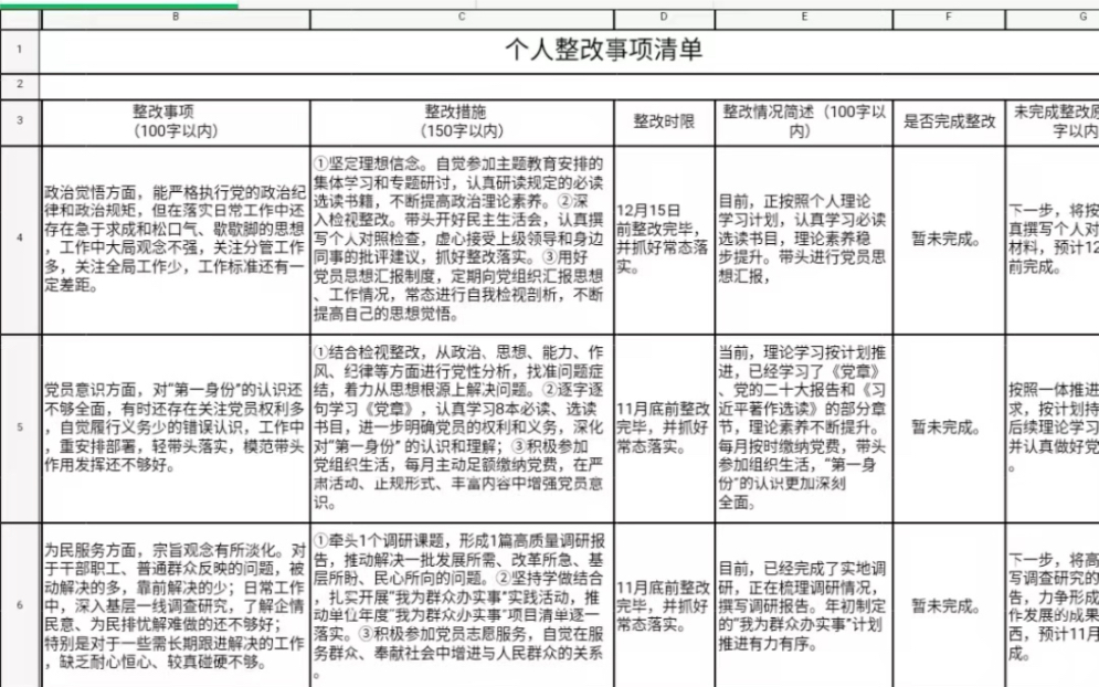 个人整改事项清单哔哩哔哩bilibili