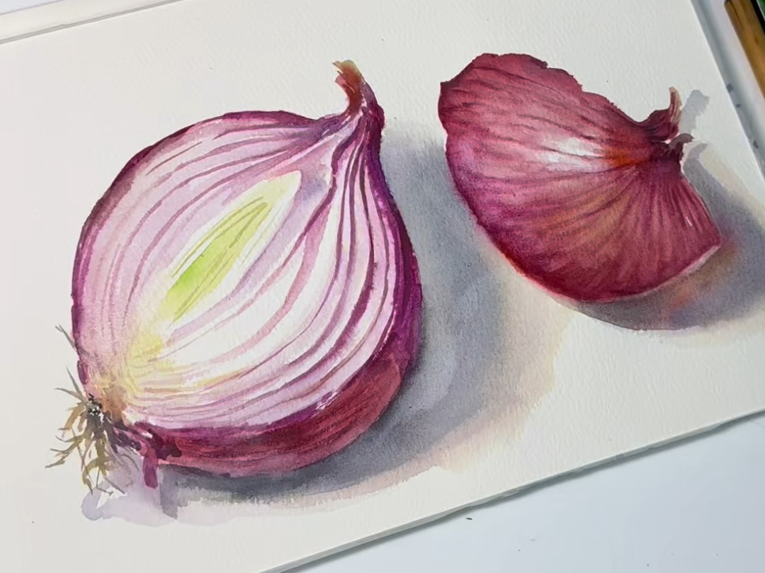 水彩|切开的紫洋葱🧅从平淡生活中发现美❤️