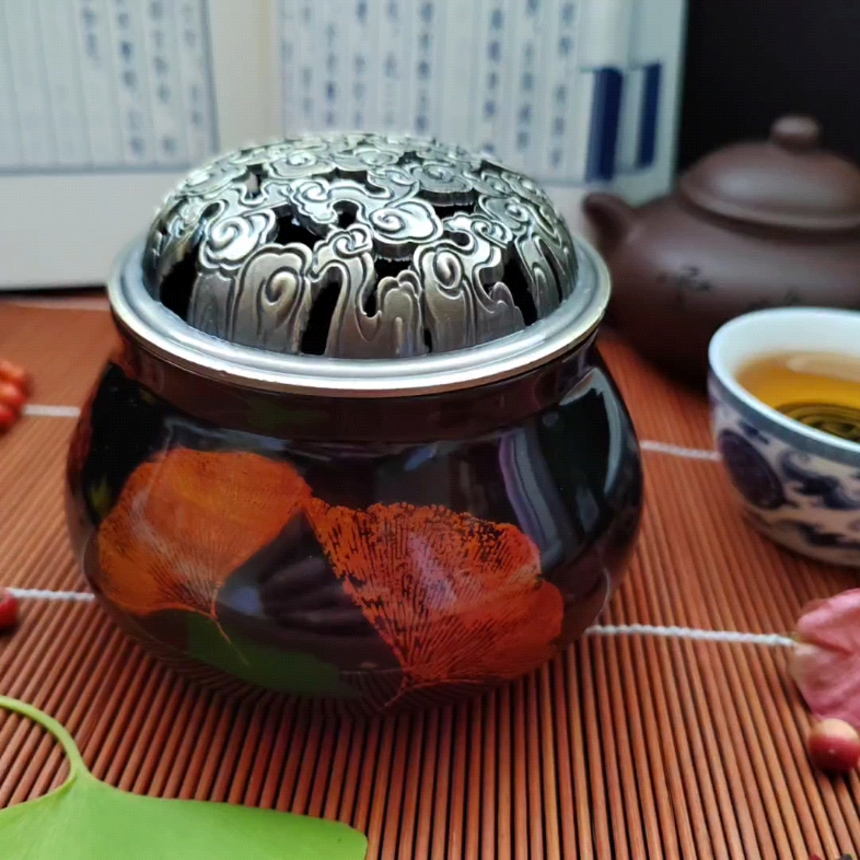 非遗大漆纯手工祥云银杏叶椴木香炉