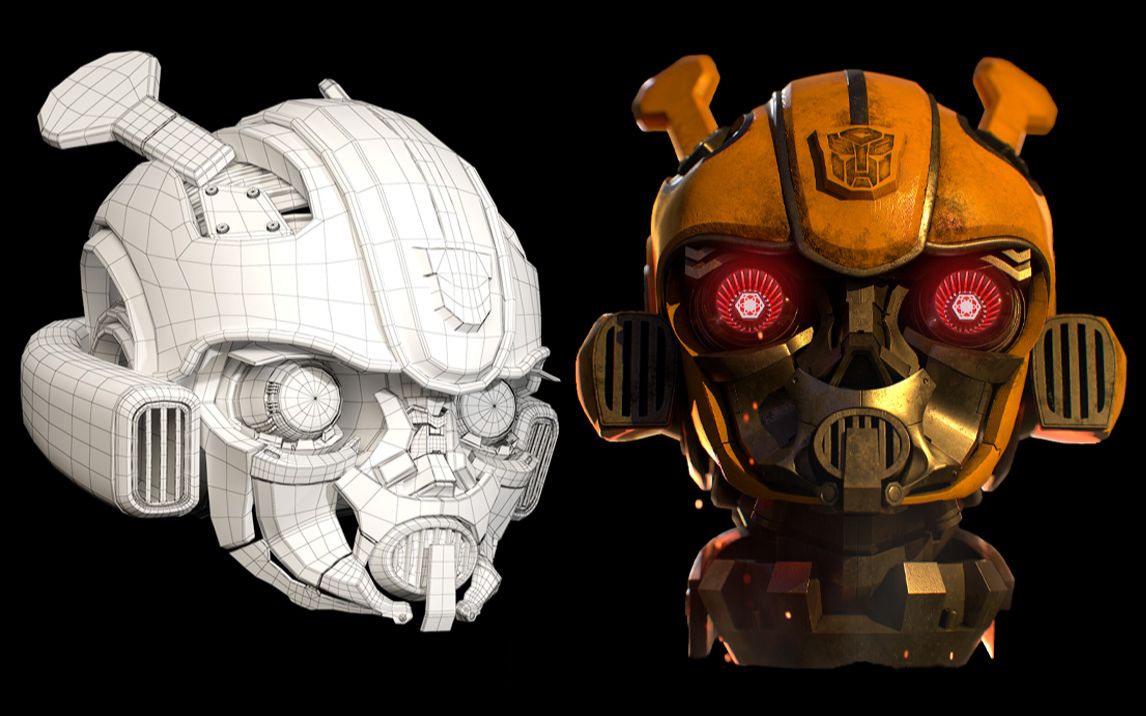 【3dmax建模】超酷大黄蜂机甲头模型制作,次世代机甲建模教程