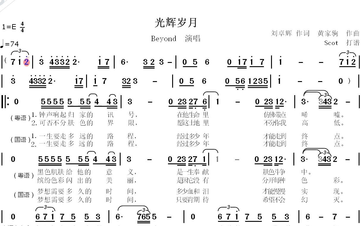 光辉岁月(Beyond演唱)动态简谱哔哩哔哩bilibili