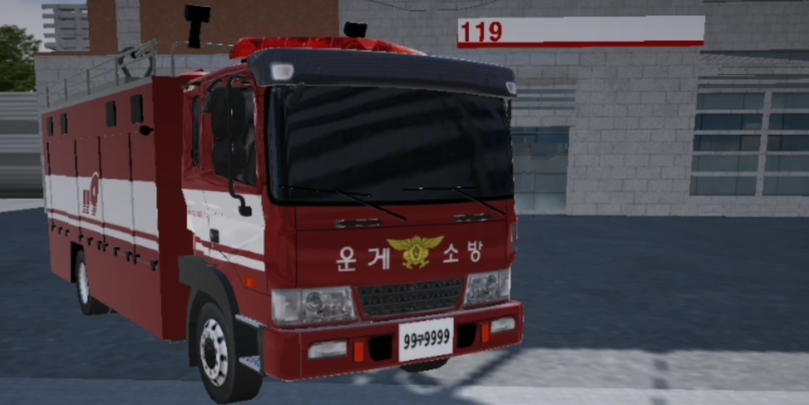 韩国现代某款消防车测试警报器和警灯现场