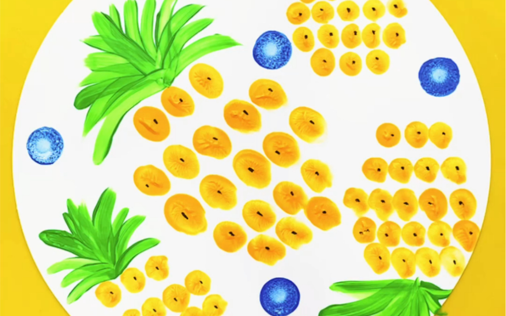 儿童丙烯画:简单有趣的手指点点画菠萝95